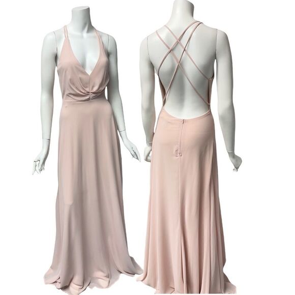 Blush Low Cut Criss Cross Back Gown - Picture 1 of 4